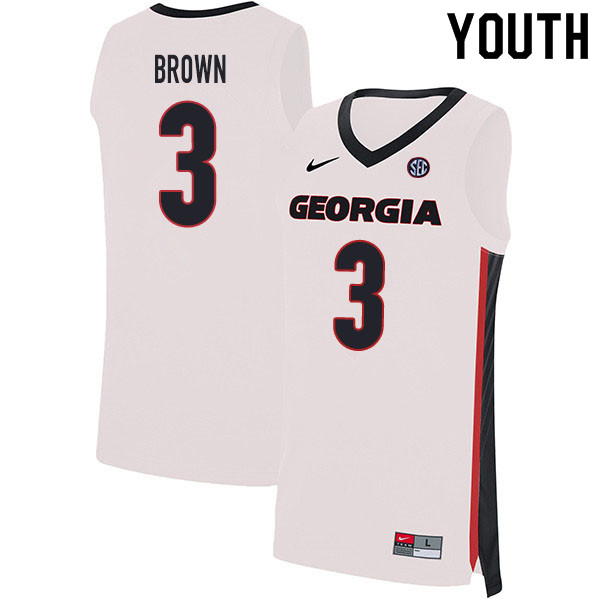 2020 Youth #3 Christian Brown Georgia Bulldogs College Basketball Jerseys Sale-White - Click Image to Close